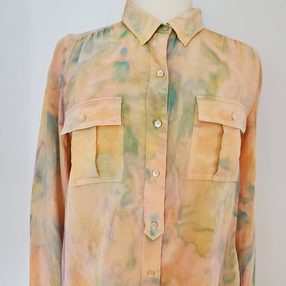 NEW silk painted blouse Medium 8 10 12 pink coral orange green purple blue Jcrew
